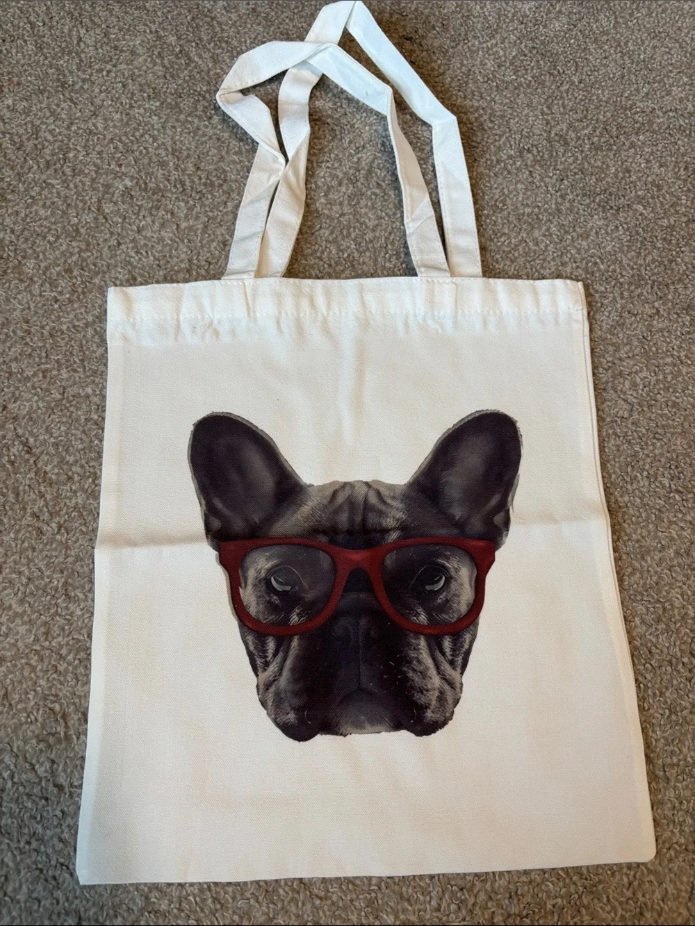 French Bulldog With Red Glasses Graphic Canvas Tote Bag